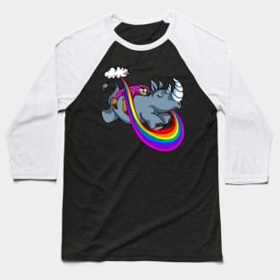 Sleeping Sloth Riding Rhino Fantasy Rainbow Cartoon Baseball T-Shirt